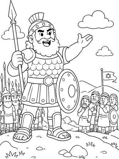 Desenho de Davi e Golias para colorir