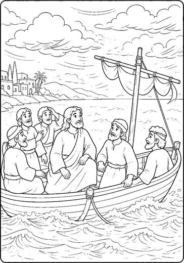 Desenho de Jesus Acalma a Tempestade para colorir