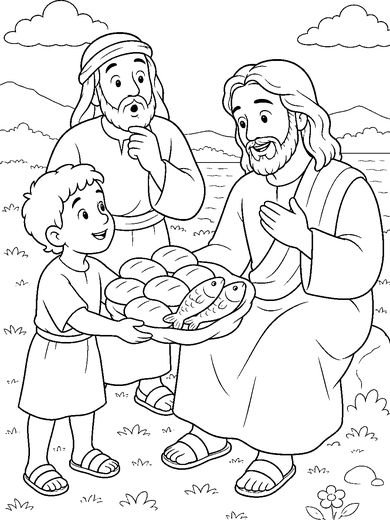 Desenho de Os Pães e os Peixes para colorir
