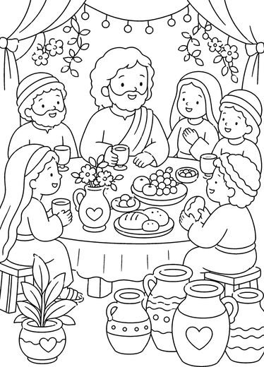Desenho de As Bodas de Caná para colorir
