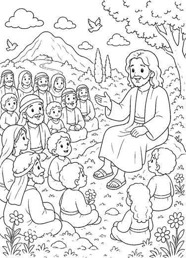 Desenho de O Sermão da Montanha para colorir