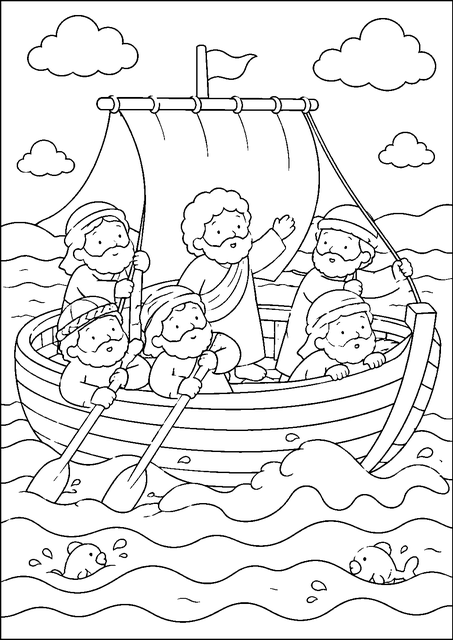 Desenho de Jesus andando sobre as águas para colorir