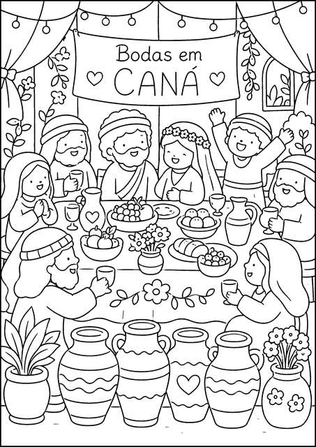 Desenho das Bodas de Caná para colorir
